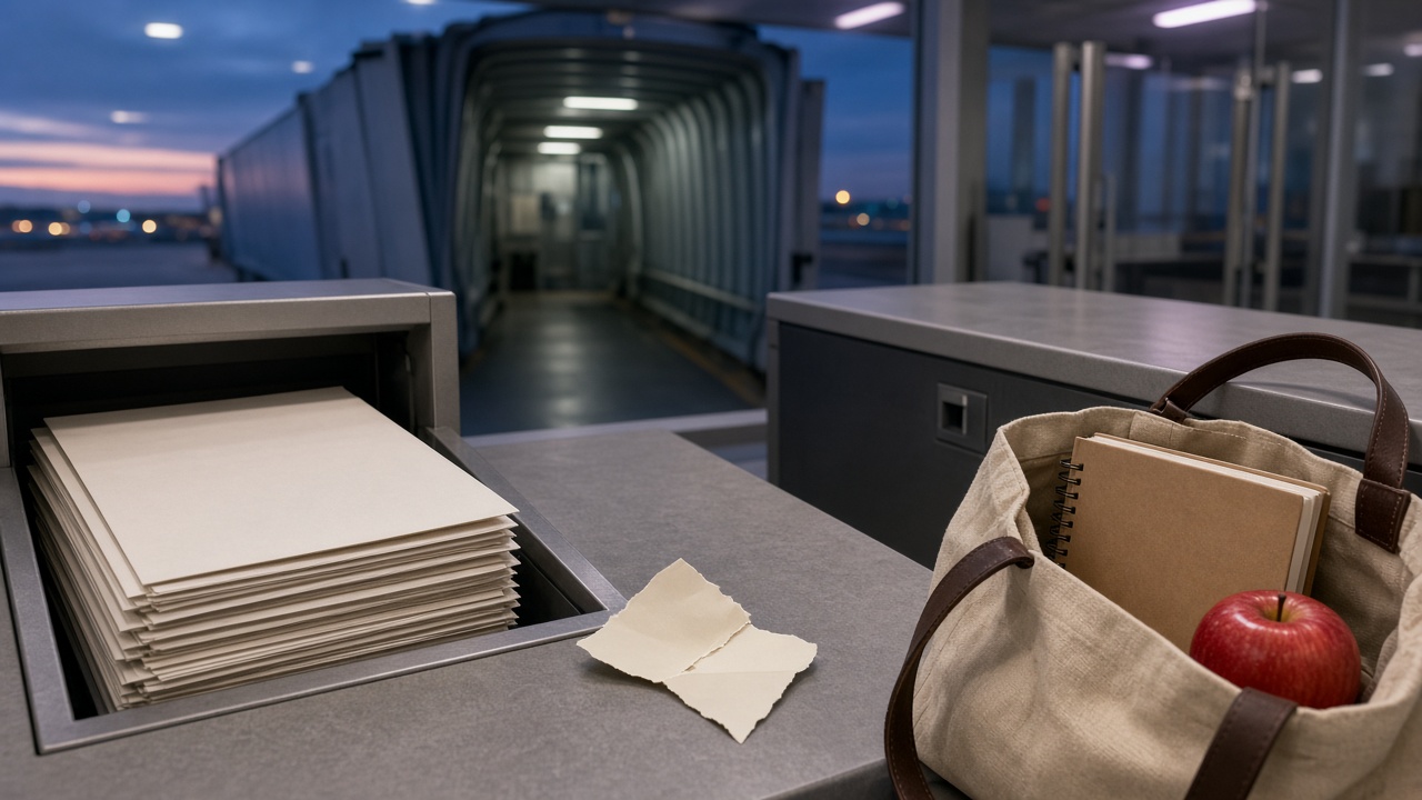 Comptoir d’embarquement, coupons affaire, tote d’instit, jetée vide.